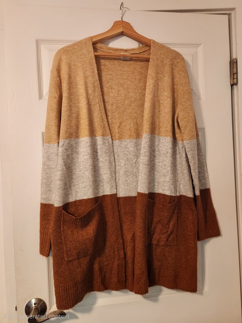 a new day Colorblock Open-Front Cardigan in Tan, Gray & Brown